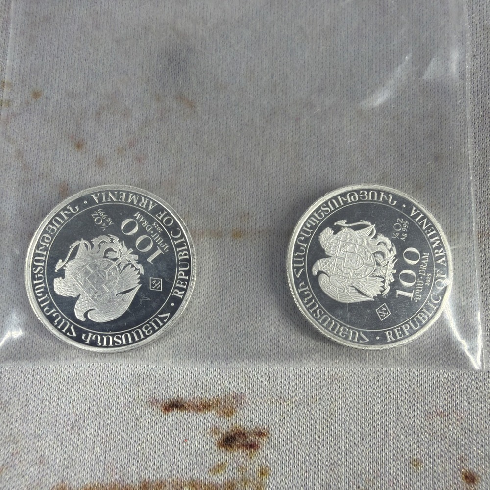 2025 Armenia Noah's Ark Coin Lot of 2 – 1/4 oz .999 Fine Silver 100 Dram